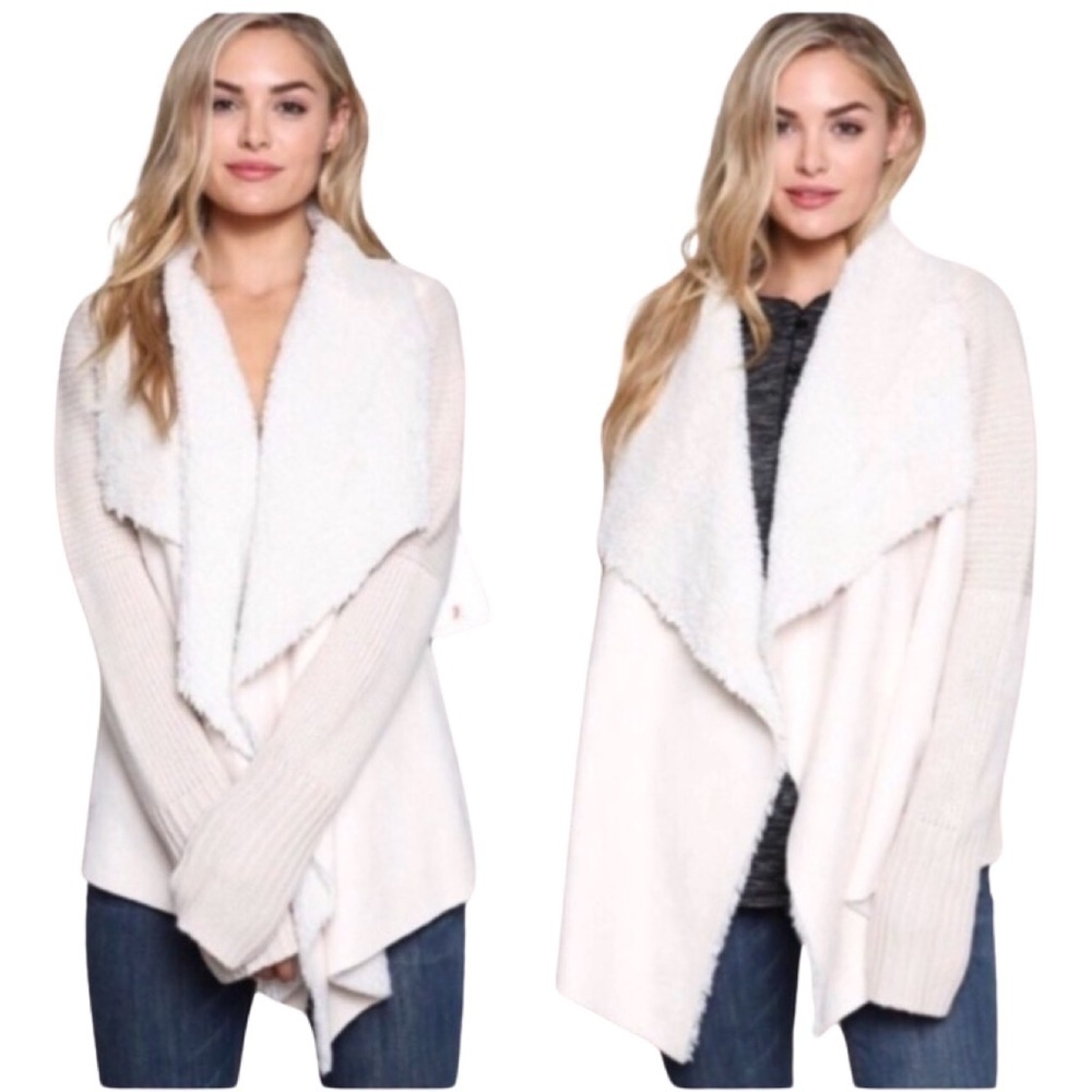 QUINN Knit Sherpa Collared Open Cardigan